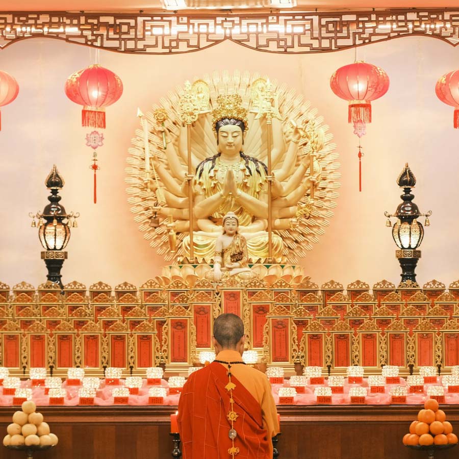 Venerable praying to Bodhisattva